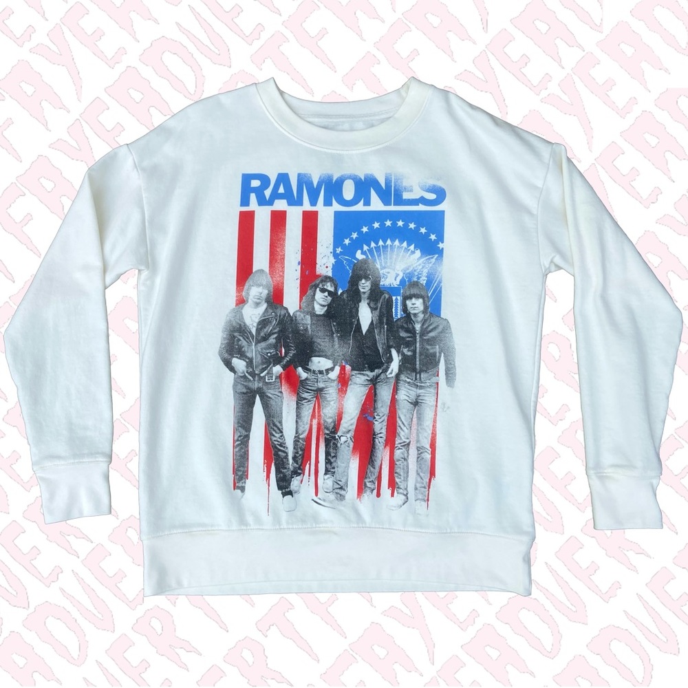 Ramones Sweatshirt Long Sleeve Pull Over Punk Band Tee American Flag
